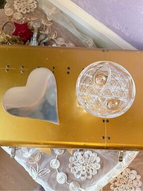 Crystal Cut Glass Bowl with Silver Heart Dish